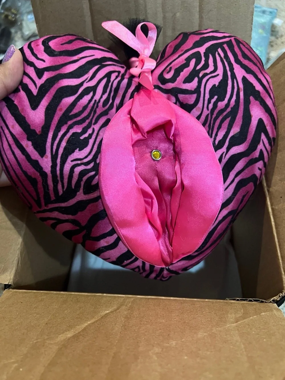 Pink Zebra Heart Pillow